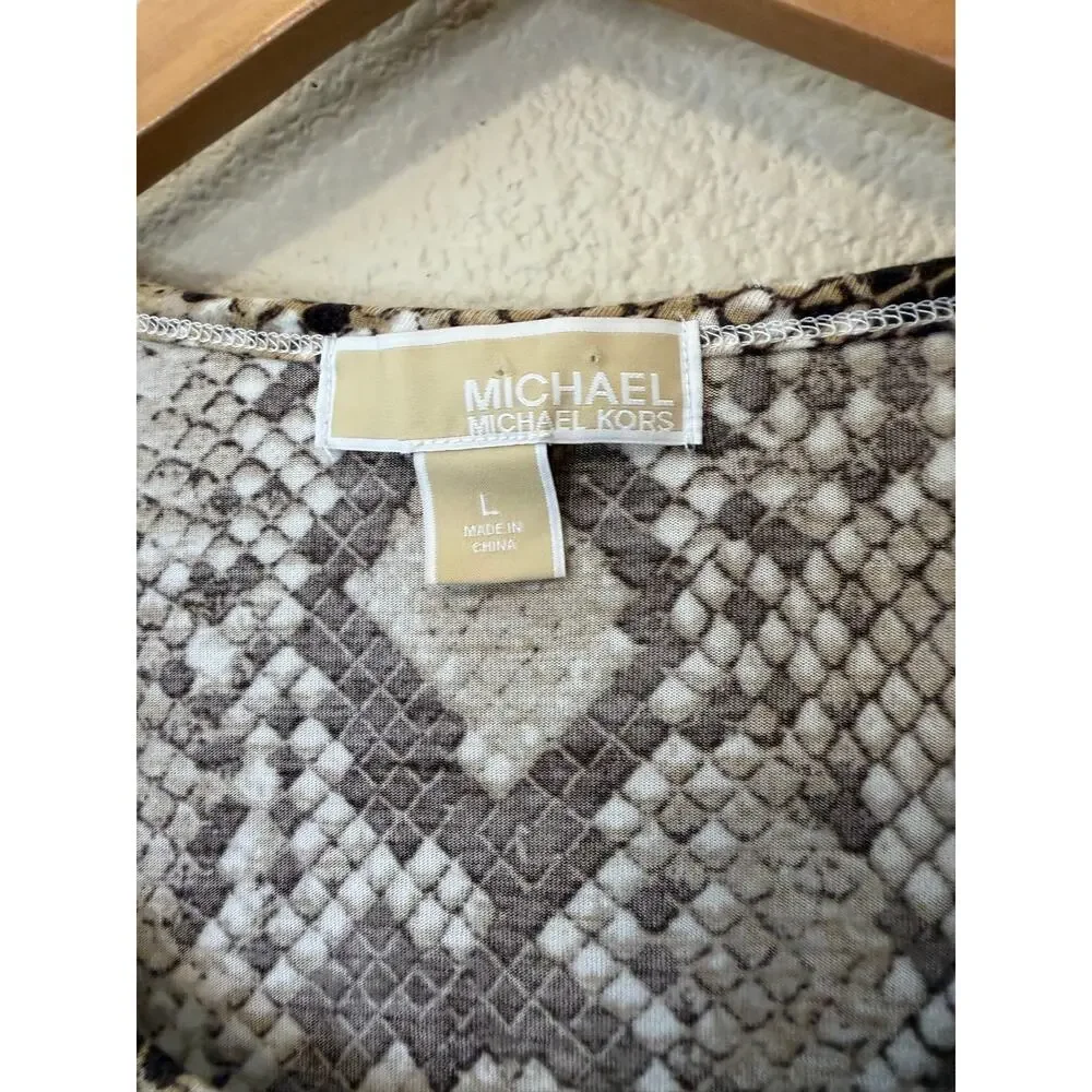 Michael Kors Sneak Print Sequin Jet Set Y2K Long Sleeve Tee Large Brown Glam